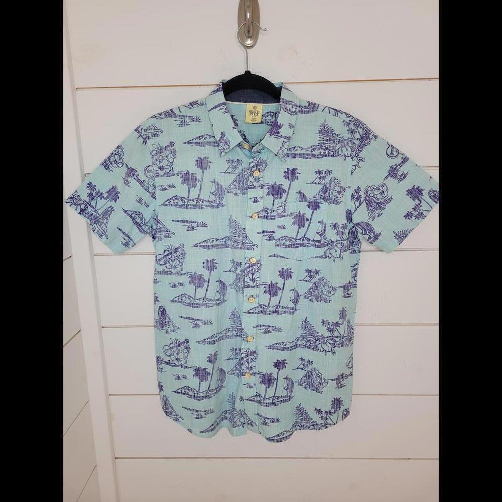 RUSTIC BLUE small blue short sleeve button down cotton shirt